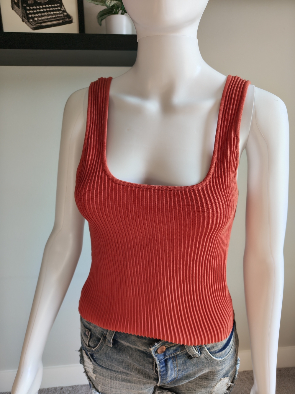 Forever 21 Ribbed Square-Neck Tank Top - Red